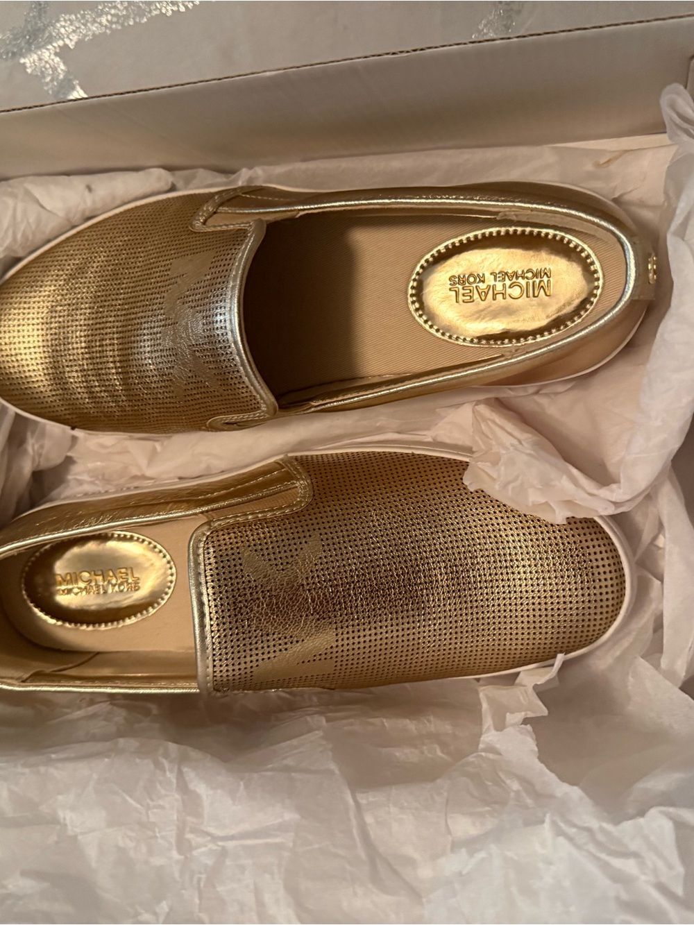 Michael Kors Gold Leather Keaton Slip-On Sneakers